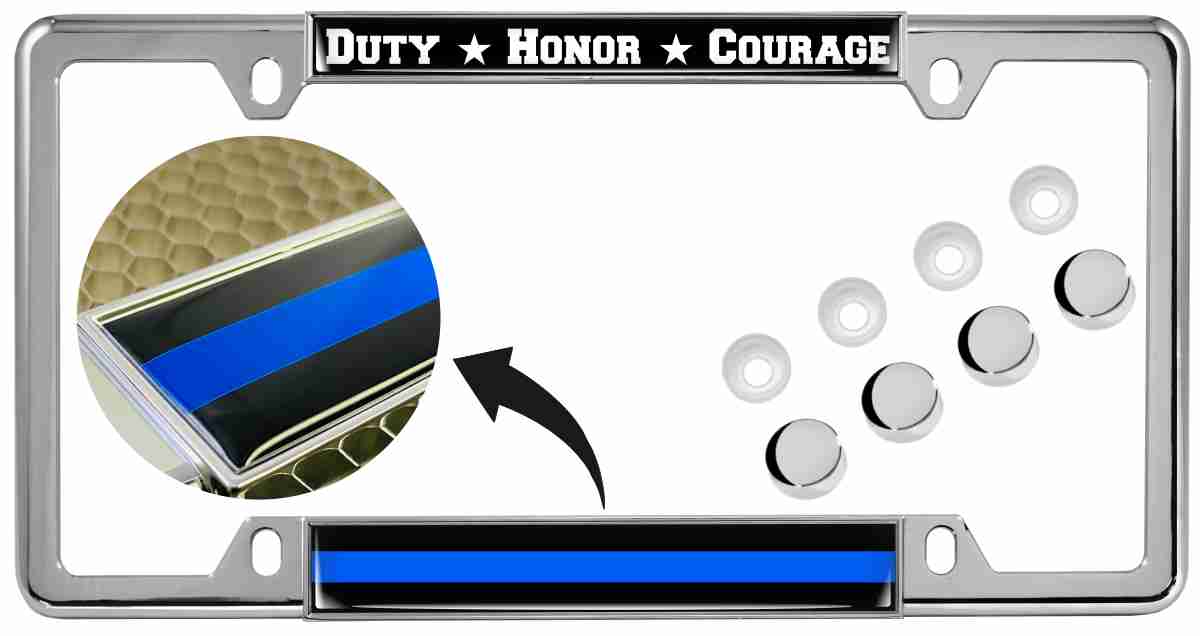 Duty Honor Courage Thin Blue Line - Car Metal License Plate Frame
